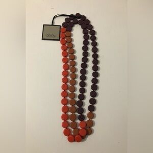 NWT no.nu Handmade Long Kira Wooden Disc Beaded Boho Statement Necklace